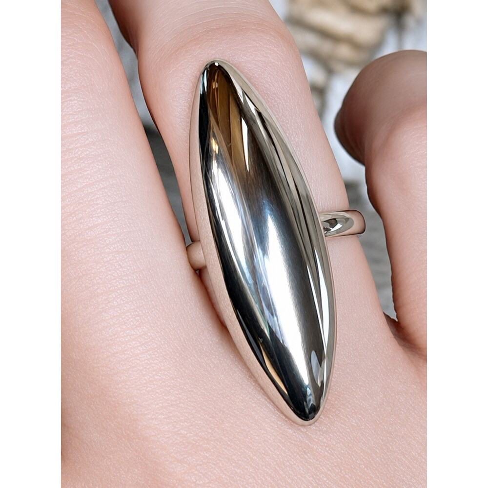 VTG 925 Sterling Silver Modernist Ring Large Marquise Shield Sz 7 MCM Statement